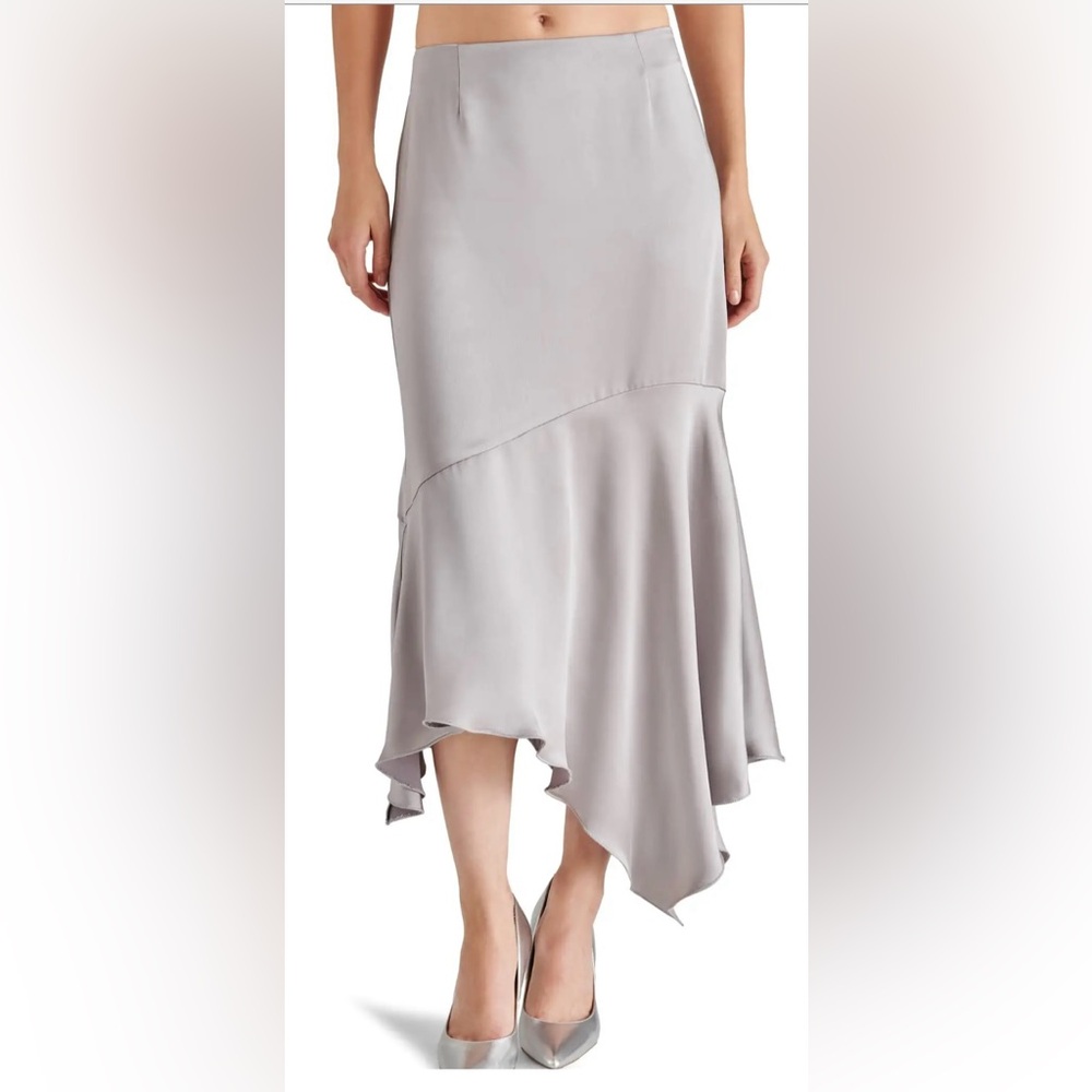 NWOT Steve Madden Lucille Asymmetrical Gray Satin Skirt